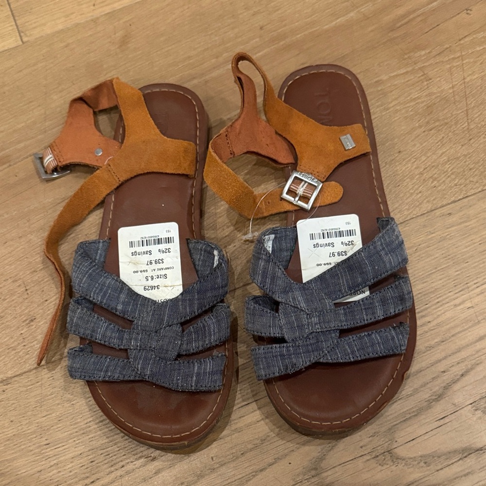 TOMS sandals Blue and Tan Straps